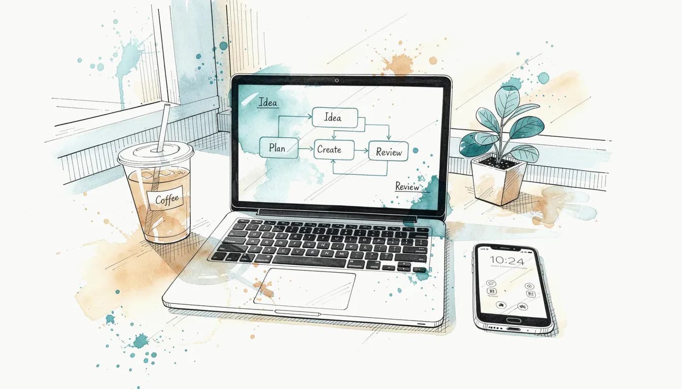 Laptop showing workflow automation dashboard on a warm desk