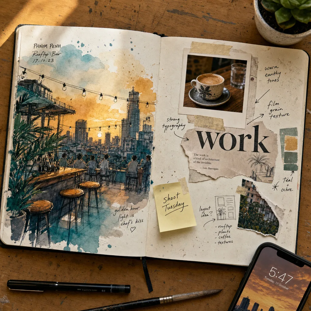 Studio sketchbook spread — featured creative work in progress