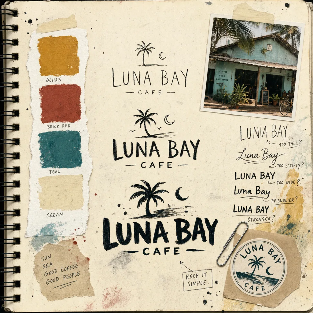 Sketch tile — logo studies and colour palette
