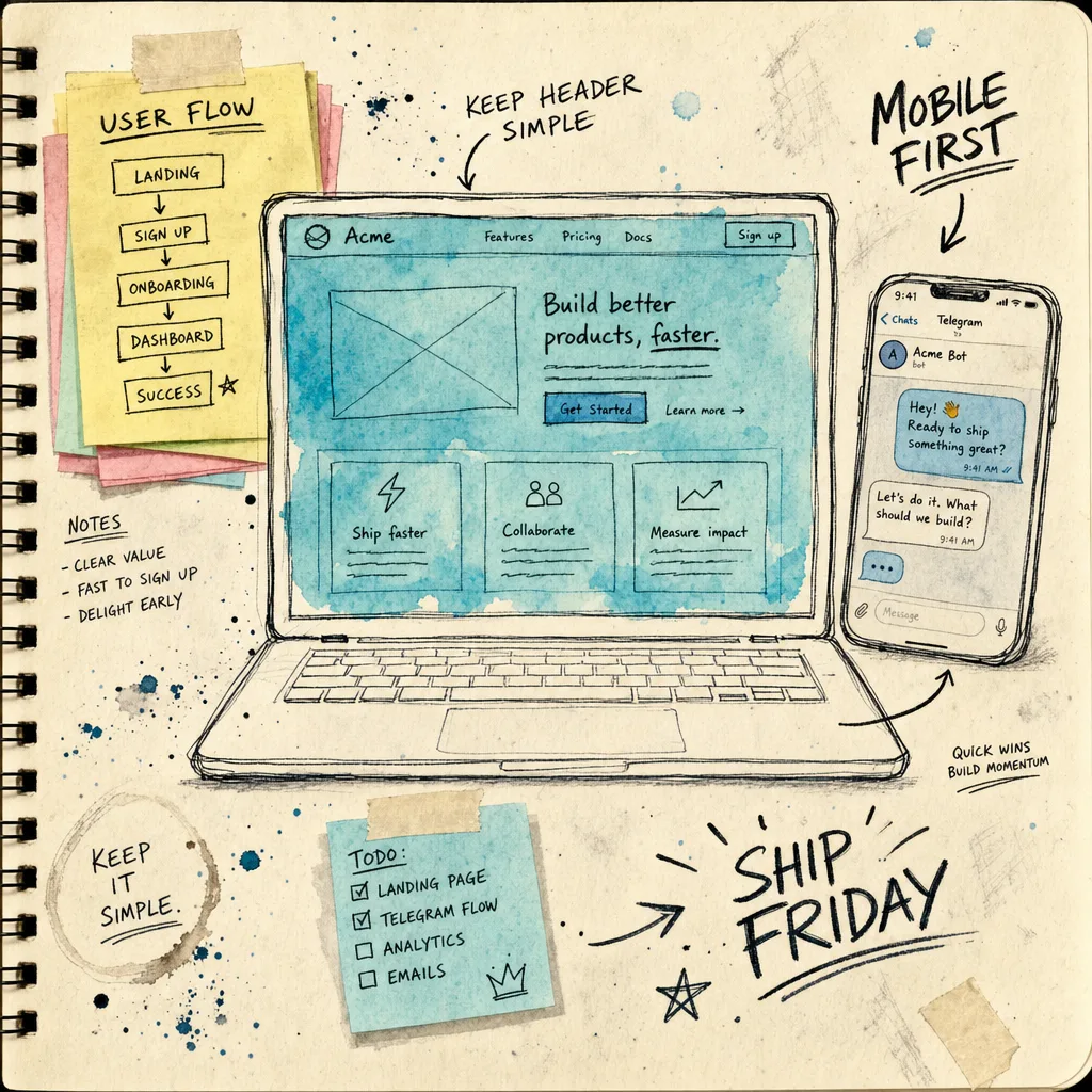 Sketch tile — laptop wireframe with phone mockup